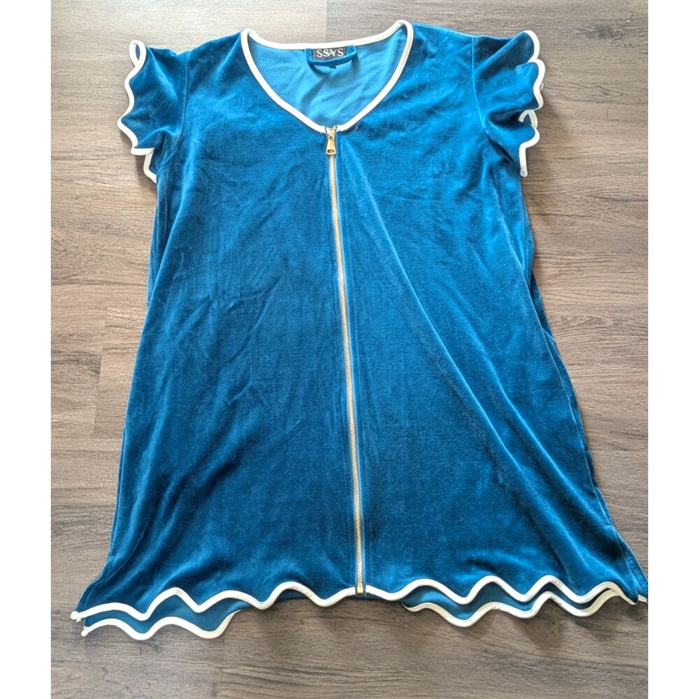 SSYS Get Ready Robe Turquoise Velvet Velour Zip Up Mini Lounge Dress Medium